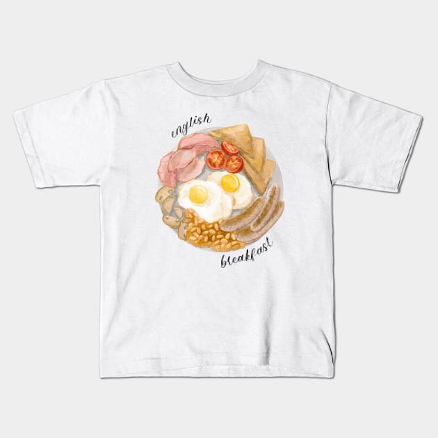 English Breakfast Platter Watercolour Painting Kids T-Shirt by Flowering Words